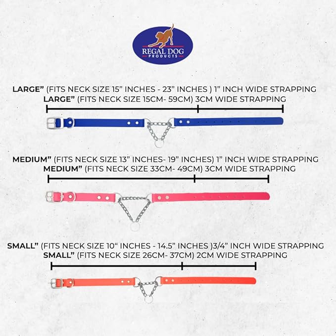 Regal Dog Products Martingale Collar for Dogs - Waterproof Biothane Collar for Small, Medium, Large Dogs - Limited Cinch Heavy Duty Chain for No Pull Dog Walking and Pet Training (Small, Blue)