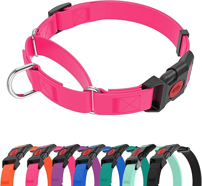 Waterproof Martingale Collar for Dogs,Easy to Clean Dog Collars with Safety Quick Release Buckle,Rubber Collar for Medium Large Dogs Walking Training (Pink, M (16.5-20.8inch))