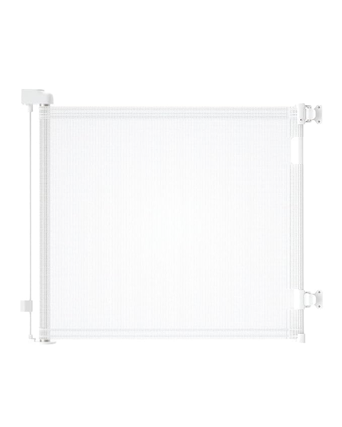 Retractable Baby Gate for Doorways and Stairs, Mesh Safety Gate for Pet, Indoor & Outdoor Use, One-Hand Operation, Easy Installation, 33.6" Tall, Expands to 55" Wide（White,33.6"x55"