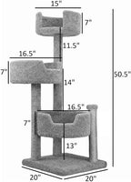 Cat Tree for Large Cats - Solid Wood & Carpet 50" Tall