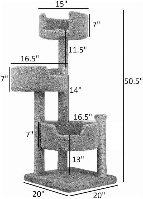 Cat Tree for Large Cats - Solid Wood & Carpet 50" Tall