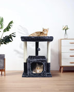 SYANDLVY 27IN Cat Tree for Indoor Cats Large Adult, Modern Activity Tower with Scratching Posts, Condo with Plush Perch, Climbing Stand with Spring Ball for Play, Smoky