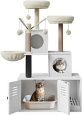 Multi-Level Cat Tree Tower with Scratching Posts & Litter Box Enclosure, Cat Condo with Cat Houses, Perches & Hanging Toys, Cat Furniture for Indoor Cats, Easy to Assemble