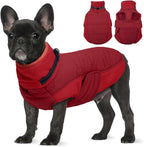 BRKURLEG Dog Winter Coat with Harness Built in, Warm Jacket for Small Medium and Large Dogs, Windproof Turtleneck Fleece Dogs Snowsuit with Hook & Loop, Reflective Christmas Dog Jacket, Red L