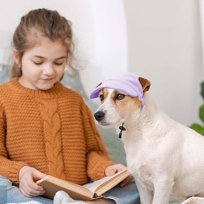 Dog Baseball Cap, Dog Cat Summer Beach Visor Hat with Ear Holes, Adjustable Puppy Sunbonnet Headdress (Purple, Large)