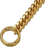 Strong 18K Gold Plated Dog Chain Collar Stainless Steel Width 10mm,12mm,15mm,18mm Cuban Link Choke Collar for Dog's Training,Daily Use (18mm,18inch)