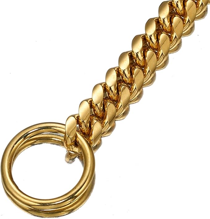 Strong 18K Gold Plated Dog Chain Collar Stainless Steel Width 10mm,12mm,15mm,18mm Cuban Link Choke Collar for Dog's Training,Daily Use (18mm,18inch)