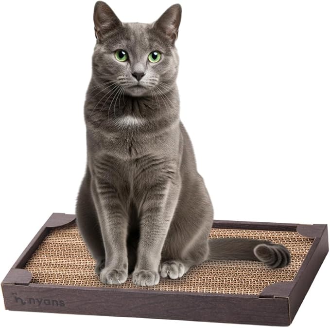 nyans Handcrafted Japanese Cardboard Cat Scratcher, Premium Low-Mess Corrugated Scratcher Box, Minimal Design for Indoor Cats, Helps Protect Furniture, 15.9 in (Box) (Wood Print)