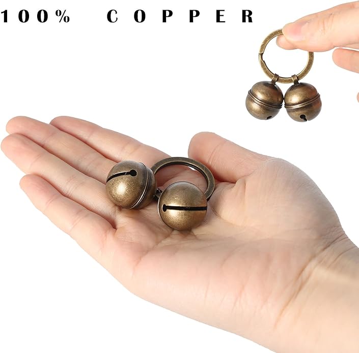 Copper Bells for Dog Collars with Snap Clips - Dog Bells to Go Outside,Made of Pure Copper for Dogs/Cat - Clear Sound & No Rust - Know Where Your Pet