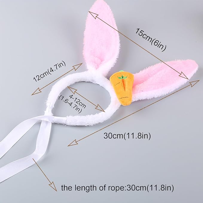 1PC Easter Day Costume - Dog Cat Easter Day Pet Head Ornament with Carrot Cute Bunny Ear Soft Cotton Pet Costume Accessory for Medium Large Dogs
