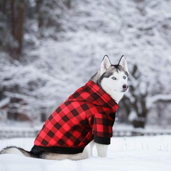 Plaid Dog Hoodie Sweatshirt Sweater for Extra Large Dogs Cat Puppy Clothes Coat Warm and Soft(XXL)