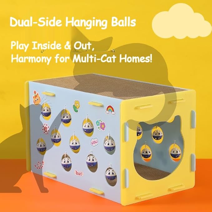 Cat House for Indoor Cats 3 in 1 Scratch Resistant Sisal Cave Bed with Tunnel Enclosed Design with Fluffy Ball Hanging for Multiple Pets Small Aminal Hideaway