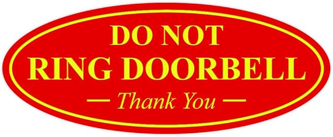 All Quality Oval DO NOT Ring DOORBELL Thank You Sign - Red/Yellow Medium 1 Pack