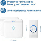 AVANTEK Wireless Doorbell, Waterproof Door Bell Chime Operating at over 1300 Feet, Classroom Doorbell with 52 Melodies, CD Quality Sound and LED Flash, 1 Button + 2 Plug-in Receivers, D-3W