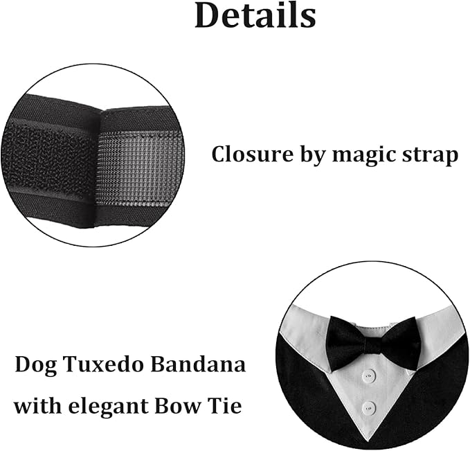 Dog Tuxedo Collar with Bow Tie – Adjustable Wedding Dog Collar Bandana for Small, Medium & Large Dogs – Formal Pet Attire for Weddings & Special Occasions