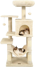 DORTALA Cat Tree for Indoor Cats, 44" Modern Cat Tower with Top Perch, Condo, Hammock, Sisal Scratching Posts, Dangling Balls, Platforms, Multi-Level Pet Climbing Furniture Playground (Beige)