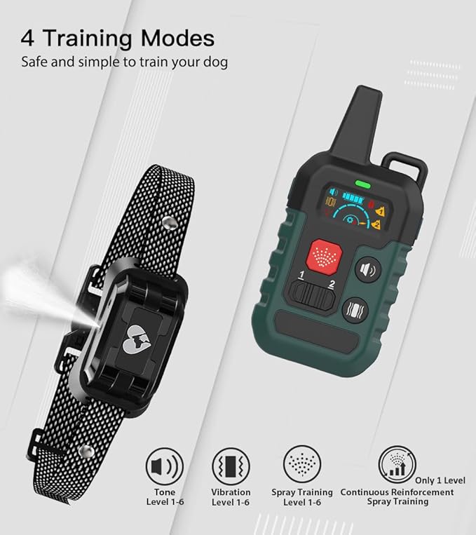 Citronella Dog Training Collar with Remote & 1* Spray Refill, 4 Modes Beep/Vibration/Spray/Spray Enhancement, Humane Safe Dog Bark Collar, Waterproof Spray Collar, Range 300M 【Only Work with Remote】