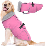 Lelepet Warm Dog Coats for Extra Large Dogs Waterproof Dog Winter Jacket Reflective Pet Fleece Vest Windproof Cold Weather Coats with Adjustable Buckle & Leash Hole, Pink, XXXL