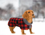Dachshund Coats Waterproof Perfect for Dachshunds Sausage Weiner Dog Winter Coat with Padded Fleece Puppy Snowsuit with Adjustable Bands Reflective Stripe - PlaidRed - S