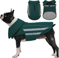 IECOii Dog Coat for Deep Chest Breeds- Reflective & Adjustable Jacket, Windproof Warm Vest for Light Rain, Snow, Waterproof Winter Coats for French Bulldogs, Boston Terrier, Green, Size M