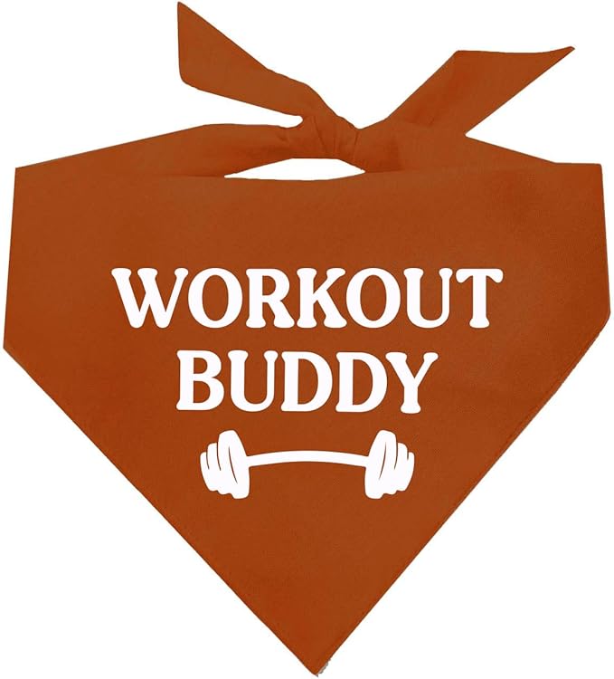 Workout Buddy Dog Bandana | 100% Cotton Adjustable Triangle | Made in USA | Workout | Sports | Gym | Dark Orange, One Size (1095)