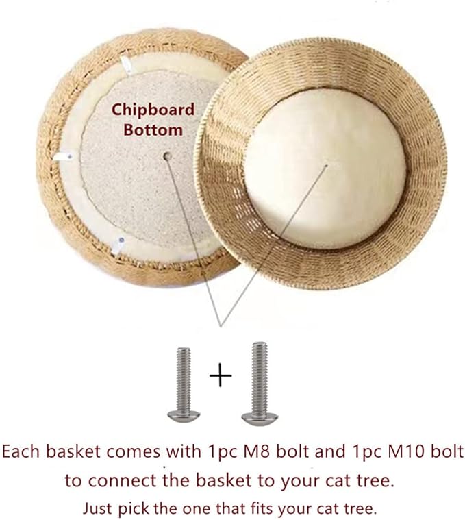 SHENGOCASE 2-Pack Cat Tower Tree Add ons Accessories Replacement Part Basket Bed, Handwoven Wicker Rattan Bowl Bed with Soft Cushion