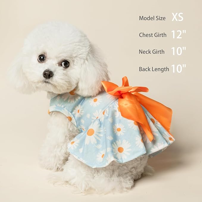 PUPTECK Floral Dog Dress for Spring Outfit Puppy Cute Small Dogs Clothes,Daisy,M