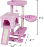 MIAO PAW Cute Cat Tree Cat Tower for Indoor Condo with Sisal Scratching Posts Jump Platform Furniture Activity Center Play House Bed Fashion Design Houses Pink