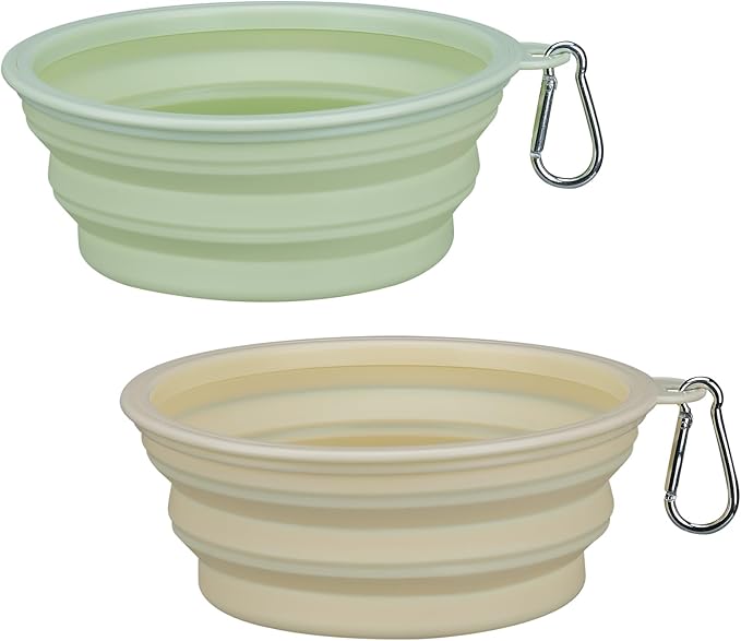 2-Pack, LeeRound Collapsible Dog Bowls, 22OZ Large Breed Travel Bowls with Carabiner Clip, Portable Silicone Food & Water Bowls for Beach, Hiking, Camping, Car, Pet Outdoor&Home Daily Use