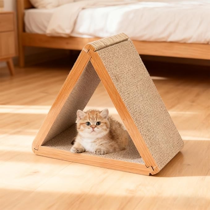 3-Sided Vertical Foldable Cat Scratching Post - Triangle Cat Scratcher Board, Multiple Angle Scratch Pad with 6 Usable Sides, Recyclable Cardboard for Indoor Cats