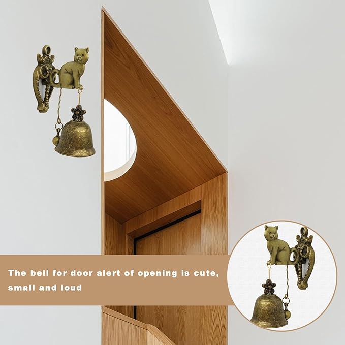 Vintage Metal Doorbell Animal Figure Decorative Doorbell Cat Shape Decoration Hanging Bell for Yard or Garden Decorative Retro Style Lovely Cat Hand Bell Antique Style Shopkeepers Door Bell