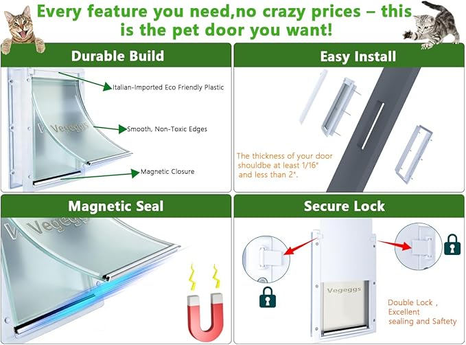 Dog Door Doggy Door Easy Install - Wood & PVC Doors & Walls，Dgooie Free Movement &Strong Magnetic Auto-Close & Sliding Lock,Telescoping Frame,10 1/8" x 15 3/4" for Large Dogs Up to 100 lb