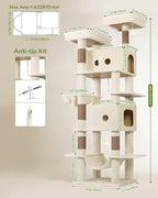 Globlazer Heavy Duty Cat Tree Tower 80in Tall Extra Large Cat Tree Tower for Multiple Indoor Cats Large Adult with Scratching Posts, 2 Spacious Condos, Padded Perches, Soft Hammock, S80B, Beige