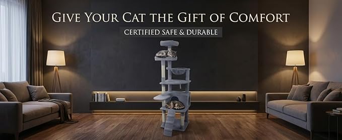 71in Tall Multi-Level Cat Tree with Hammocks, 2 Top Platform, Cat Cave, Scratching Posts - Plush Cat Tower for Indoor Cats, Perfect for Multiple Cats