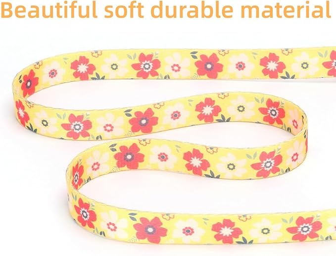 Dog Collar with Leash Airtag Holder Case Set - Dog Collars for Male Female Boy Girl Puppy X-Small Small Medium Large Dogs Walking Running Training - Orange Daisy/M