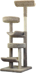 Maykoosh Natural Beauty Multiple Perch Cat Tree, Cat Tree with Scratch Post for All Cat Breeds, Indoor Cat Gym with Perches, Sturdy Wood Construction with Carpet Upholstery Tan/Round
