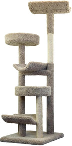 Maykoosh Natural Beauty Multiple Perch Cat Tree, Cat Tree with Scratch Post for All Cat Breeds, Indoor Cat Gym with Perches, Sturdy Wood Construction with Carpet Upholstery Tan/Round