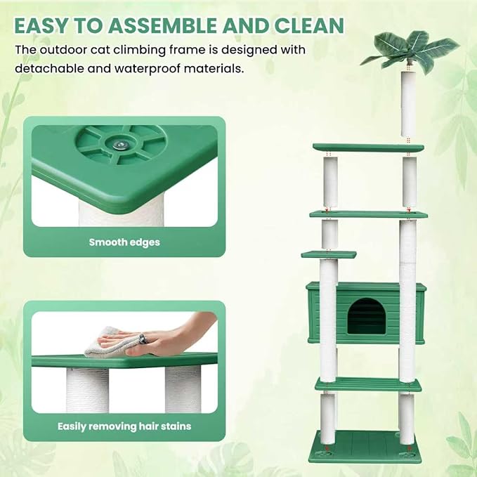 74 Inches Tall Outdoor Weatherproof Cat Tower, Multi-Level Cat Tree, Large Cat Condo with PVC Board and Cat Scratching Posts, for Outside and Indoor Cat Houses