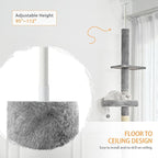Floor to Ceiling Cat Tree, Cat Tower with Adjustable Height 98-110 Inches, 5 Tiers Tall Cat Tree Floor to Ceiling with Cozy Bed,Platforms, Sisal Scratching Posts for Cats, Soft Gray