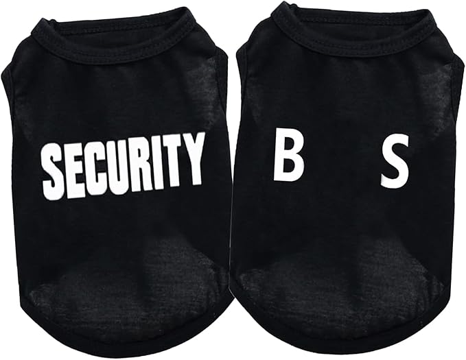 2Pack Dog Security Costume Cotton Dog Shirt for Small Dog Boy Pet Clothes Security Puppy Black Vest T-Shirts Cat Top Tee Breathable Stretchy