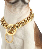 Gold Dog Collar 18K Gold P Chain 11MM/15MM/19MM Cuban Link Chain Collar Walking Trainning for Small Medium Large Dogs 12inch to 26inch(15mm,26inch)
