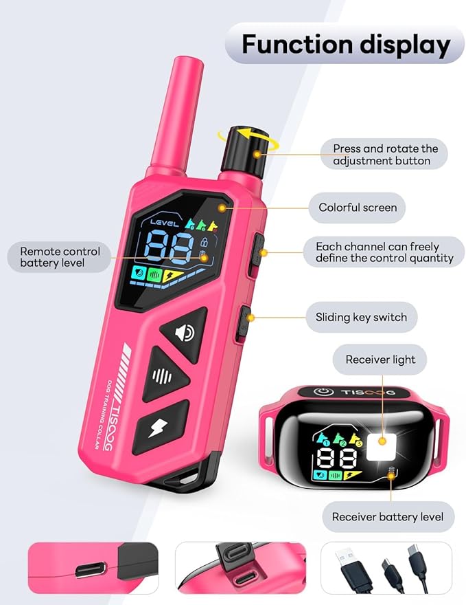 Dog Training Collar with Remote - 3300ft Long Range, IPX7 Waterproof, Rechargeable E-Collar with 4 Training Modes & Security Lock for Small, Medium and Large Dogs (Hot Pink)
