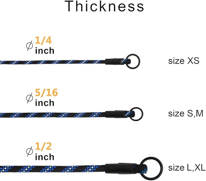 BronzeDog Rope Pro Training Dog Collar Braided No Pull Quick Release Round Lead Collars for Dogs Small Medium Large Puppy (L - 21.7" Long, Blue)