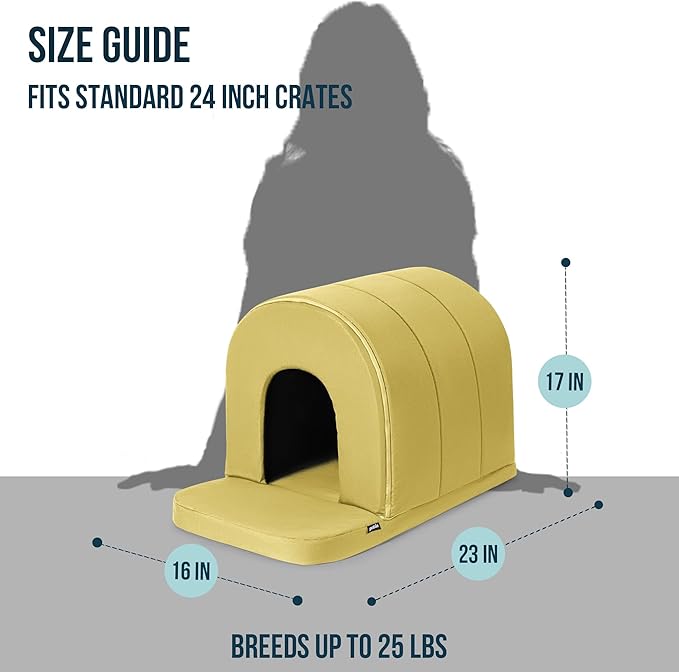 Orthopedic Dog House 2.0 - Outdoor Waterproof Dog Shelter w/Porch - Scratch Proof Indoor Pet House w/Egg-Crate Foam - Ideal for Small Breeds & Fits 24-Inch Crate - 23"x16", Moonstone