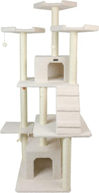 Armarkat B8201 Classic Real Wood Cat Tree in Ivory, Multi Levels with Ramp, Three Perches, Rope Swing, Two Condos