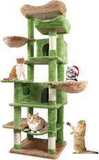 68 Inches Multi-Level Large and Tall Cat Tree Tower for Indoor Cats/Removable Pad/Cat Condo/Sisal Scratching Posts/Hammock/Cat Activity Center/Wide Base Green