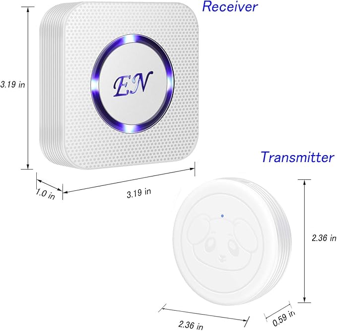 EverNary Dog Door Bell, Wireless Dog Doorbells for Potty Training,Doggie Door Bell with Waterproof Touch Button, Dog Bells to Go Outside Included 1 Receiver and 1 Transmitter, White
