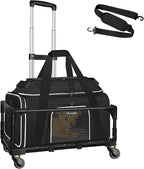 Petskd Top-Expandable Small Pet Carrier with Wheels(18" L x 11" W x 11" H), Delta/American/United Airlines Approved, Rolling Pet Carrier for Small Dogs & Cats (Black)