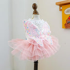 Fashion Sweet Puppy Dog Blingbling Princess Skirt Pet Dog Lace Cake Camisole Tutu Dress B-Pink S