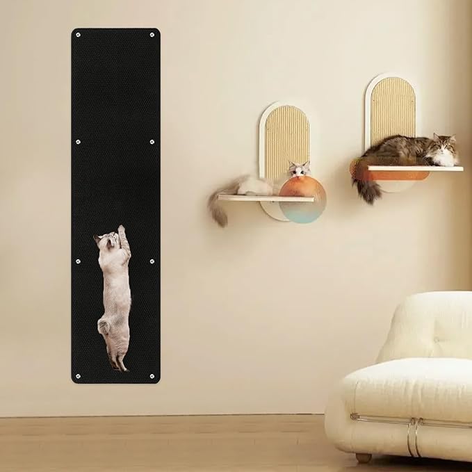 FHTONGE 71x15.8 Thickened Cat Wall Climbing Carpet with 16 Fixed Nails, Extra Large Tall Cat Scratch Pad for Wall, Wall Mounted Climbing Cat Scratcher for Furniture Couch Sofa Protector(Pure Black)